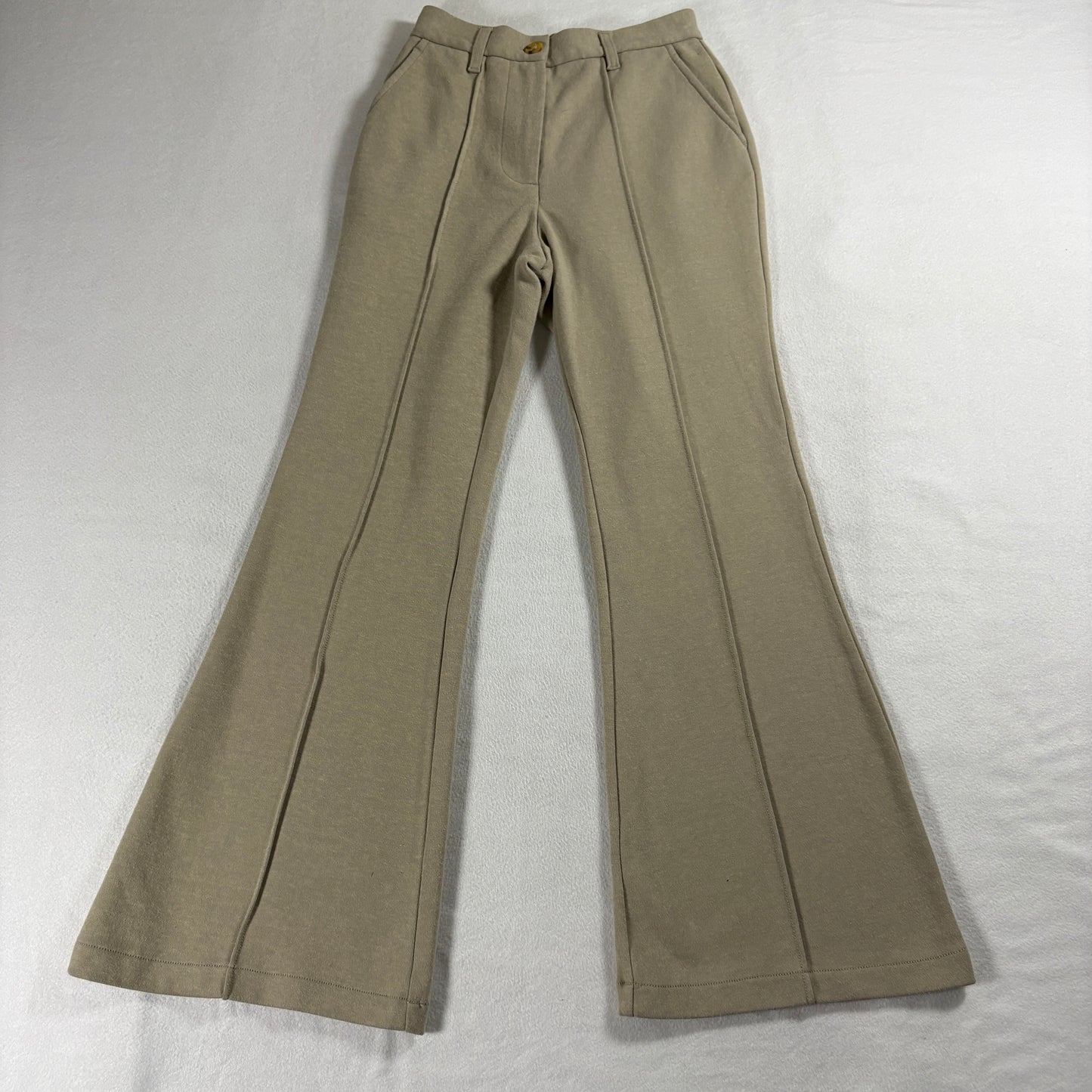 Urban Outfitters Womens Flare Pants Beige Size S High Rise Stretch Knit Retro
