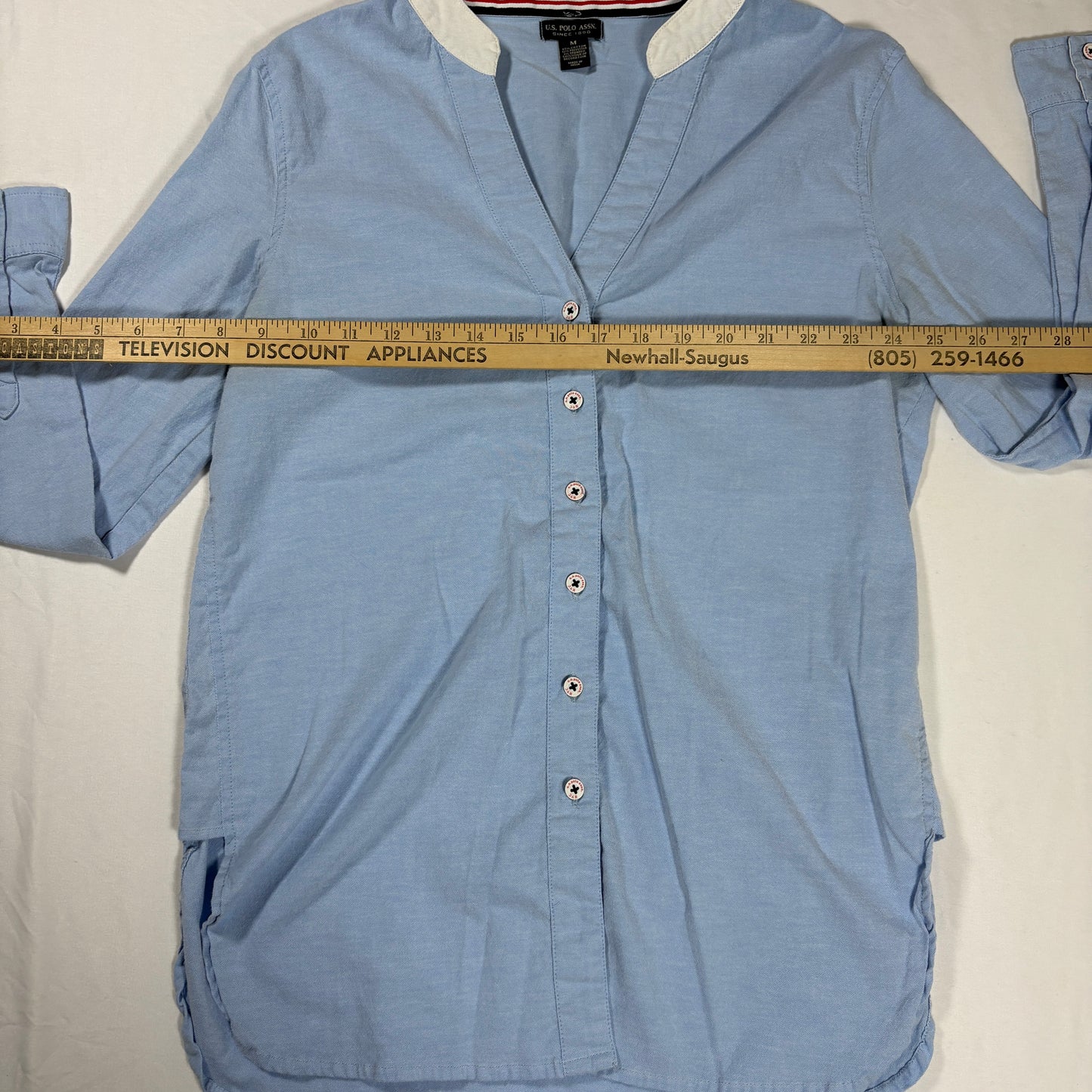 U.S. Polo Assn Women’s Shirt M Blue Button Down Long Sleeve Casual Stretch Top
