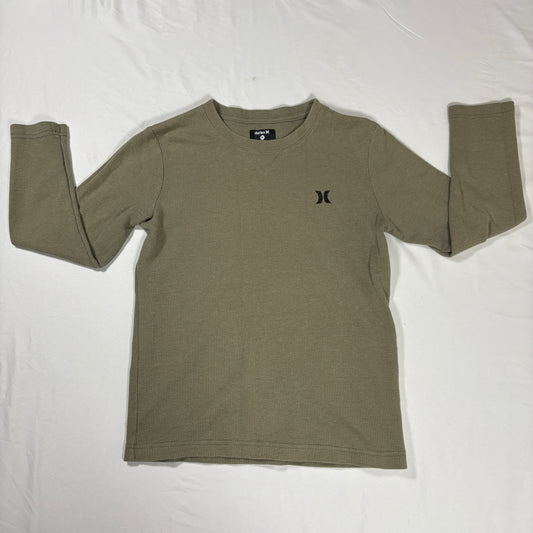 Hurley Youth Boys Shirt M Olive Green Thermal Waffle Long Sleeve Casual Logo Tee
