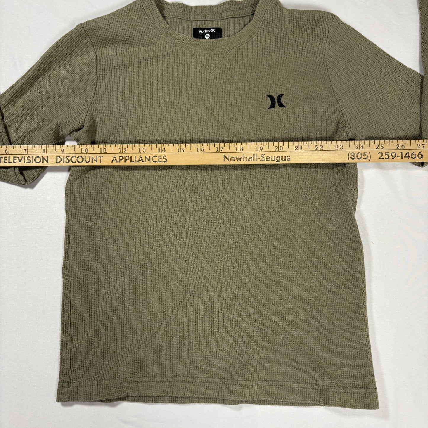 Hurley Youth Boys Shirt M Olive Green Thermal Waffle Long Sleeve Casual Logo Tee