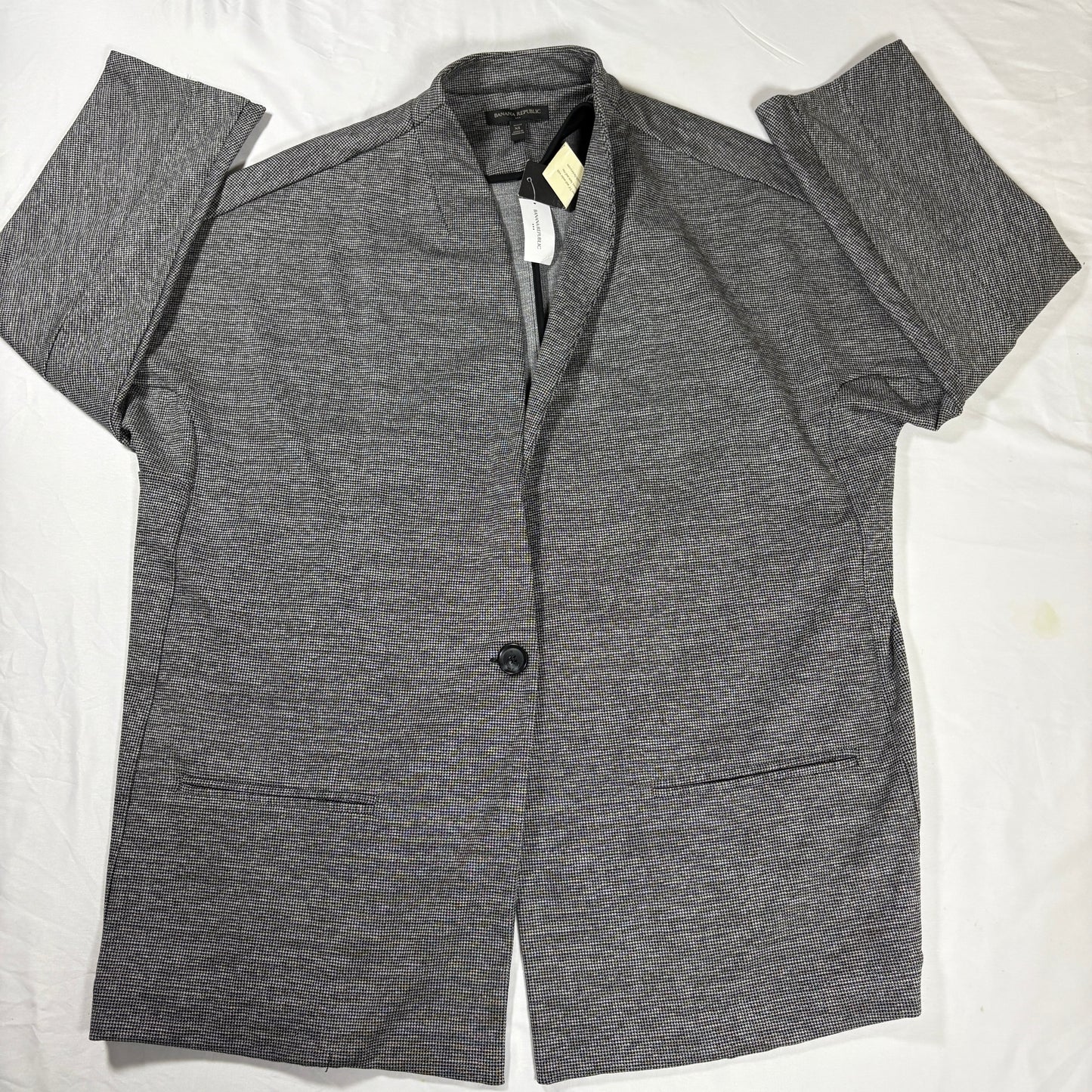 Banana Republic Women’s Blazer XL Petite Gray Houndstooth Open Front Jacket NWT