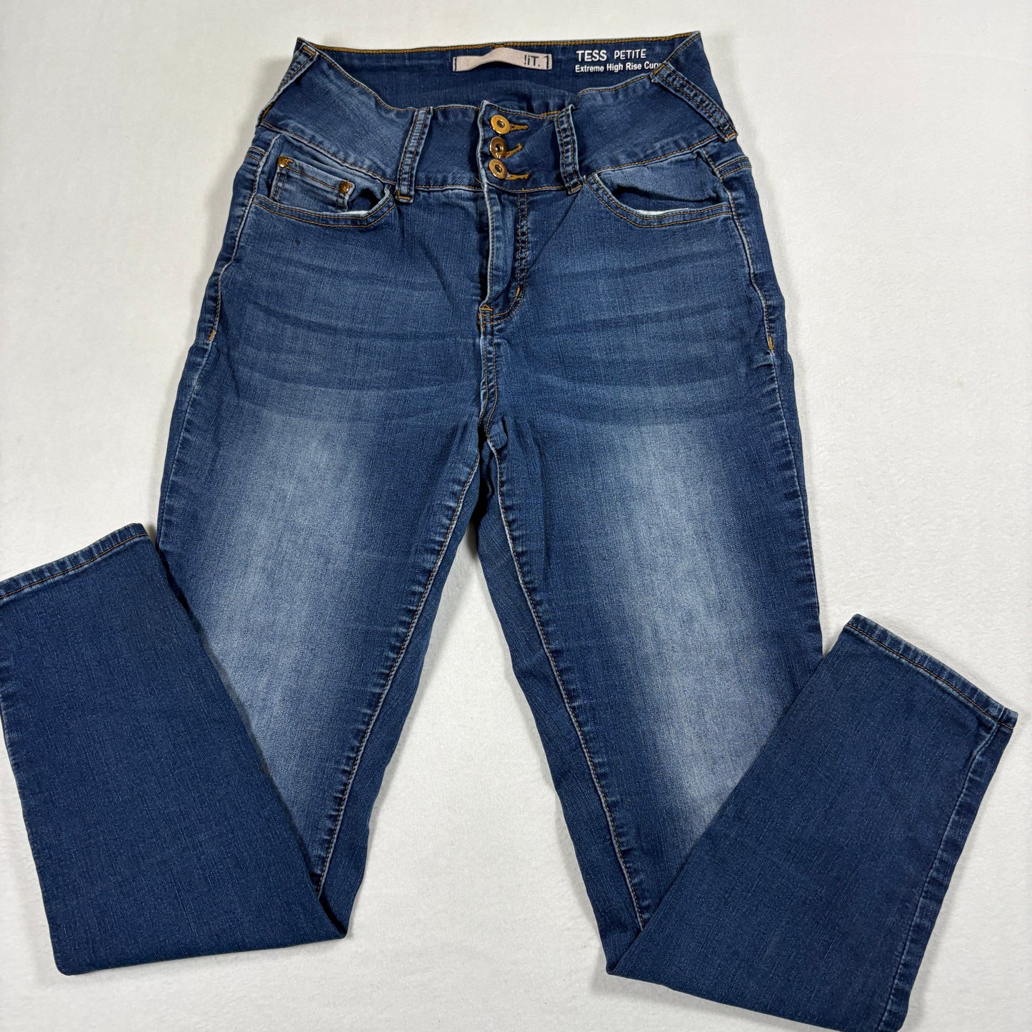 iT Womens Tess Petite Jeans 10P Blue High Rise Curvy Skinny Y2K Vintage Denim