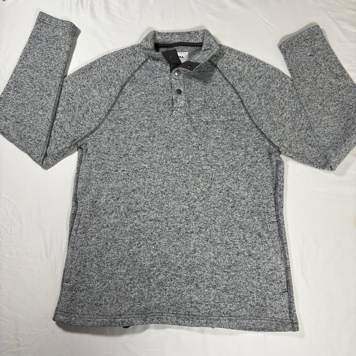Sonoma Men’s Pullover L Gray Fleece Snap Button Mock Neck Sweater Casual Warm