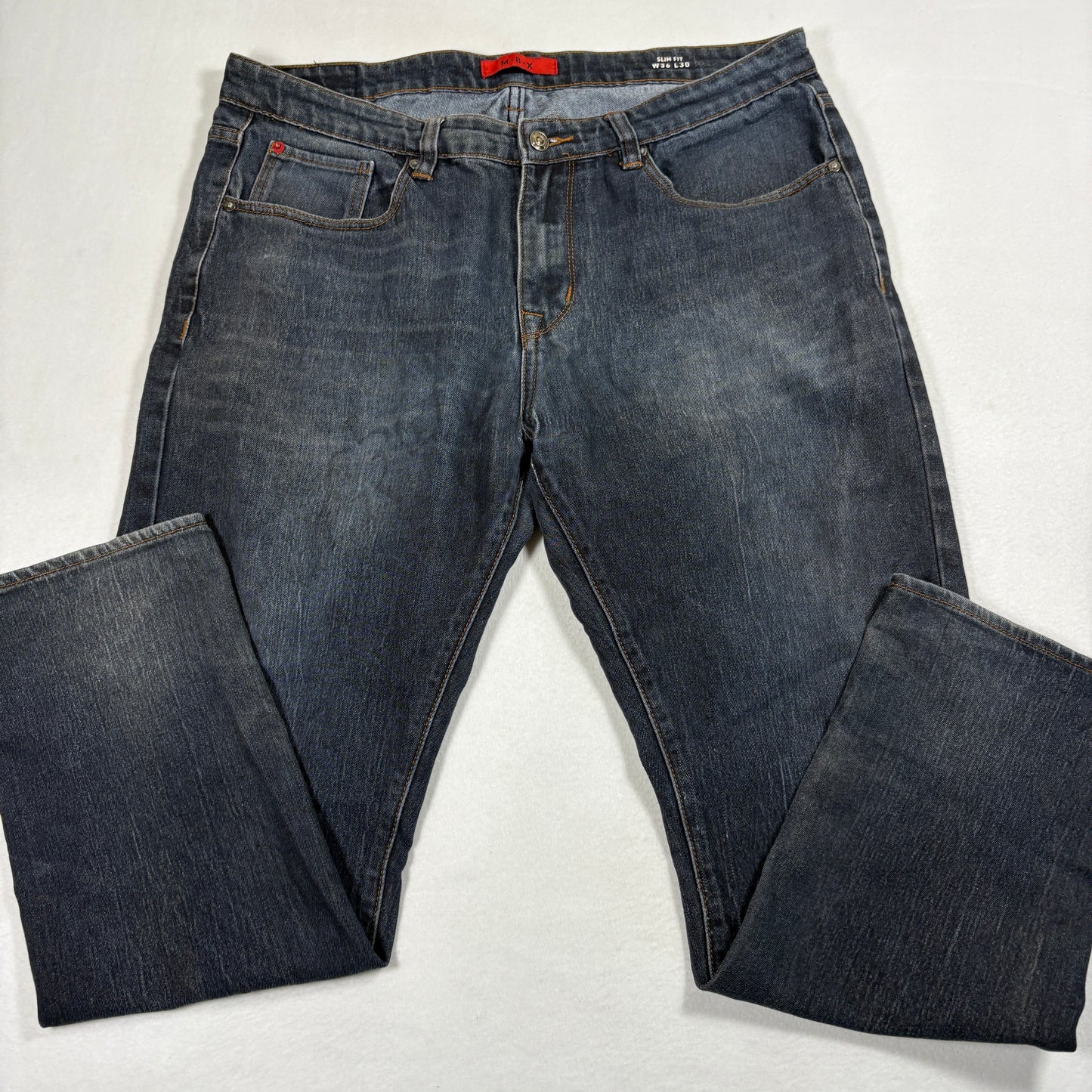 MBX Mens Slim Fit Jeans W36 L30 Dark Wash Denim Y2K 90s Grunge Straight