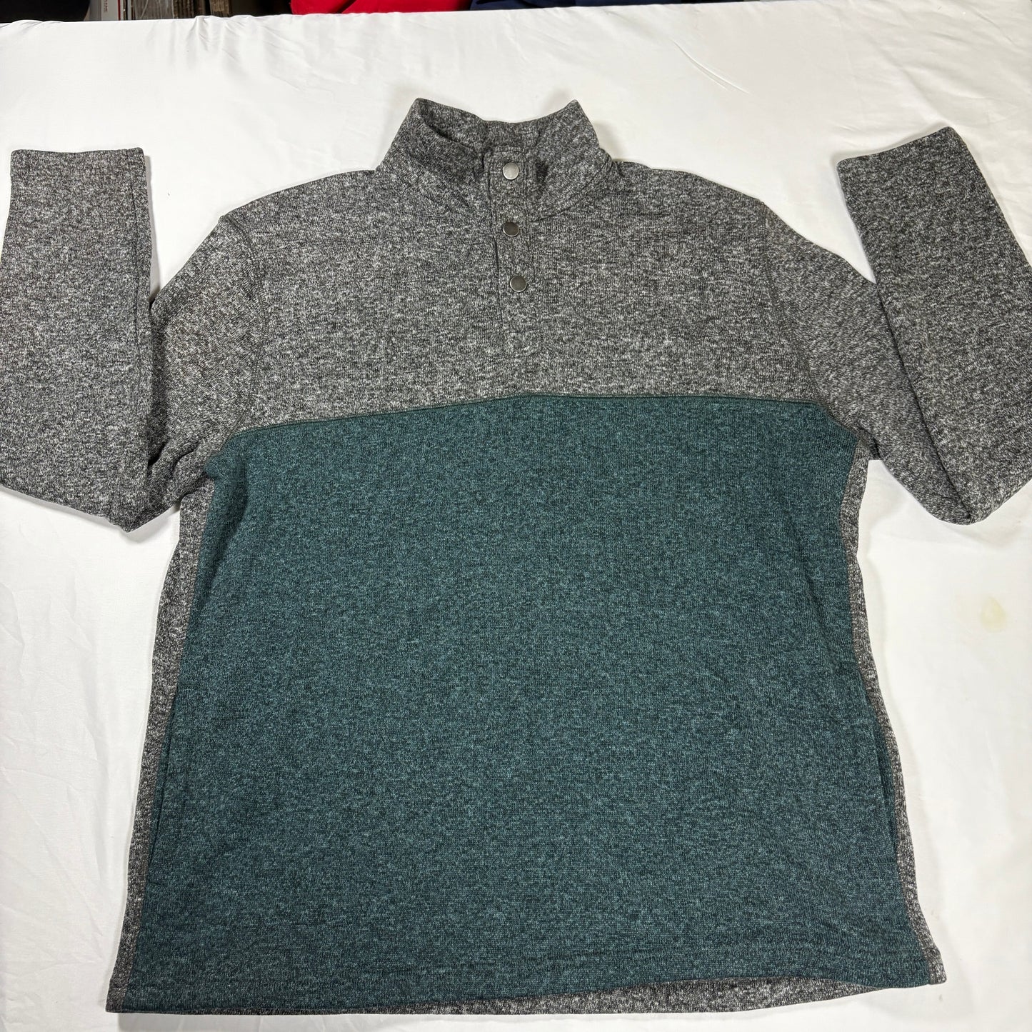Sonoma Men’s Pullover 2XL Gray Green Fleece Snap Mock Neck Sweater Big Casual