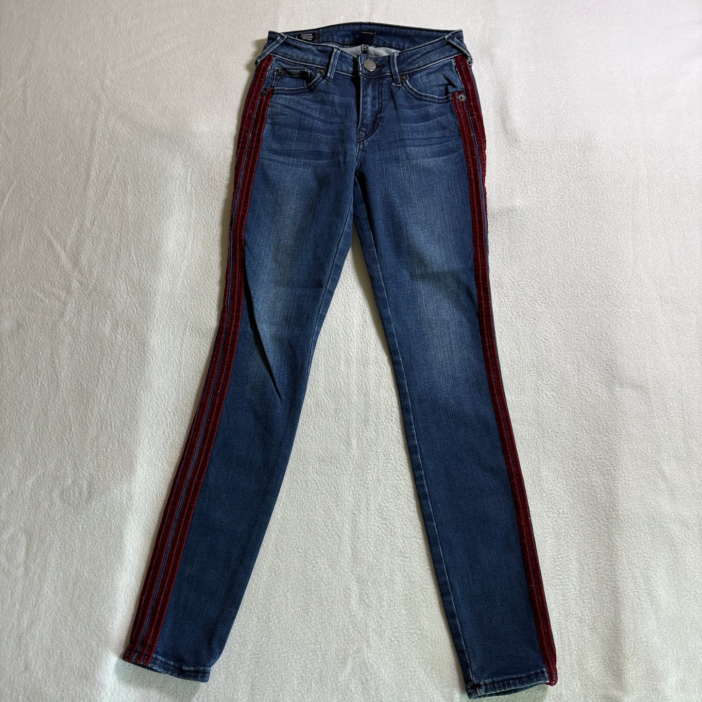 True Religion Jennie Curvy Skinny Jeans Sz 24 Fits 23X27 Blue Stripe Stretch