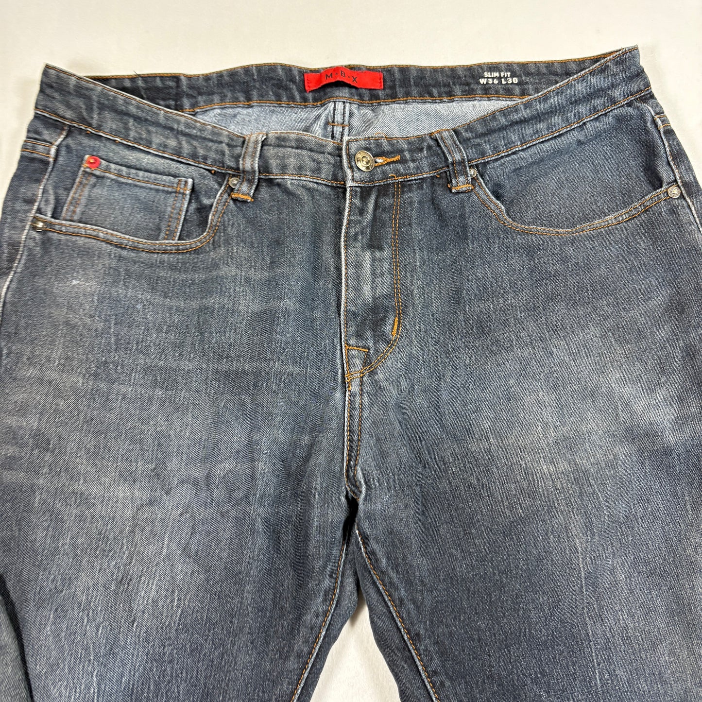 MBX Mens Slim Fit Jeans W36 L30 Dark Wash Denim Y2K 90s Grunge Straight