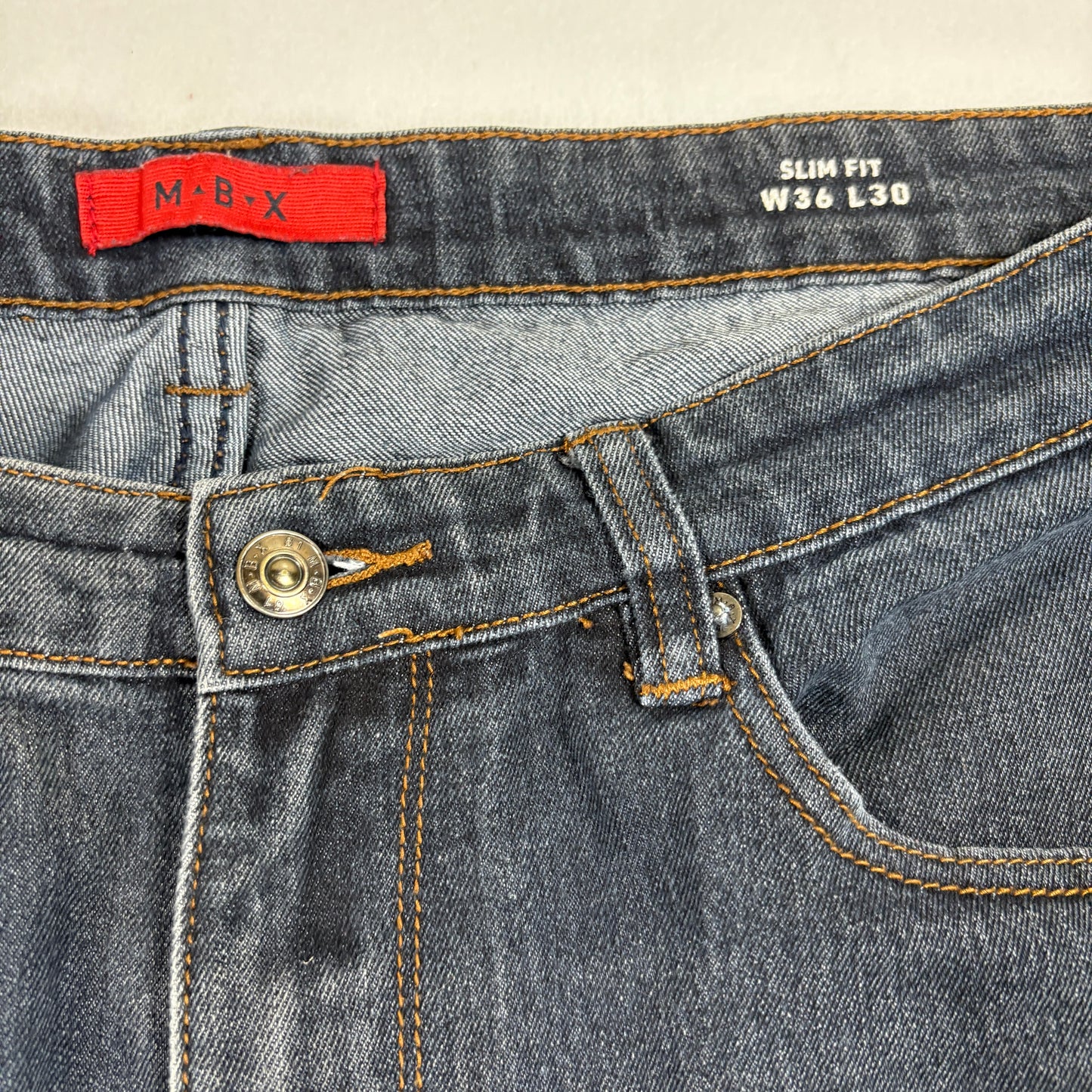 MBX Mens Slim Fit Jeans W36 L30 Dark Wash Denim Y2K 90s Grunge Straight