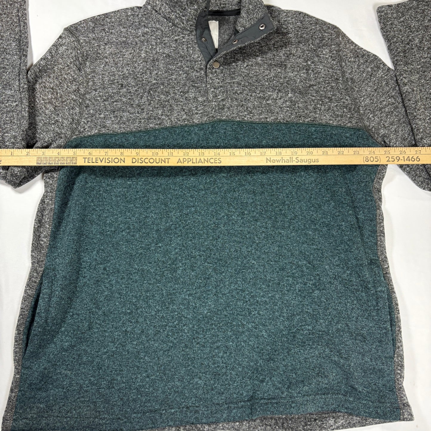 Sonoma Men’s Pullover 2XL Gray Green Fleece Snap Mock Neck Sweater Big Casual
