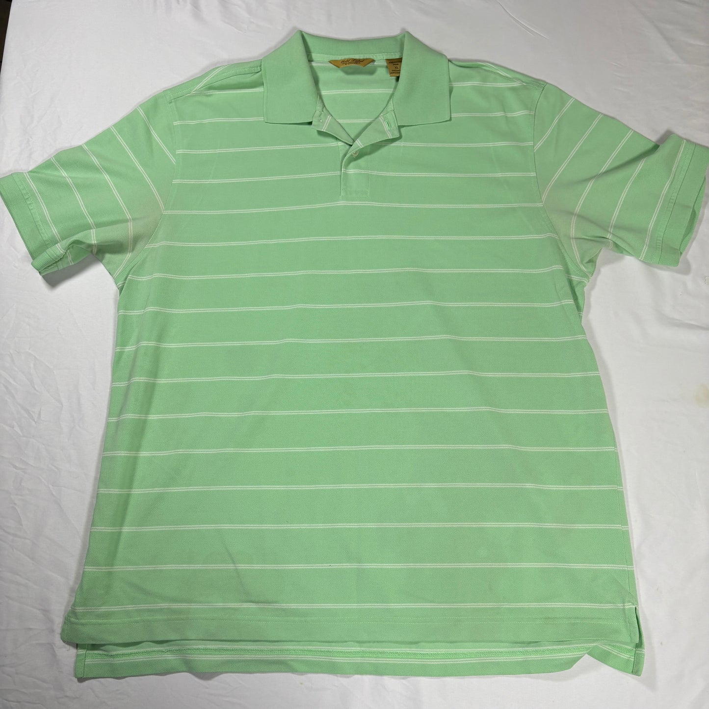 Roundtree & Yorke Gold Label Men’s XL Green Striped Polo Shirt 100% Cotton