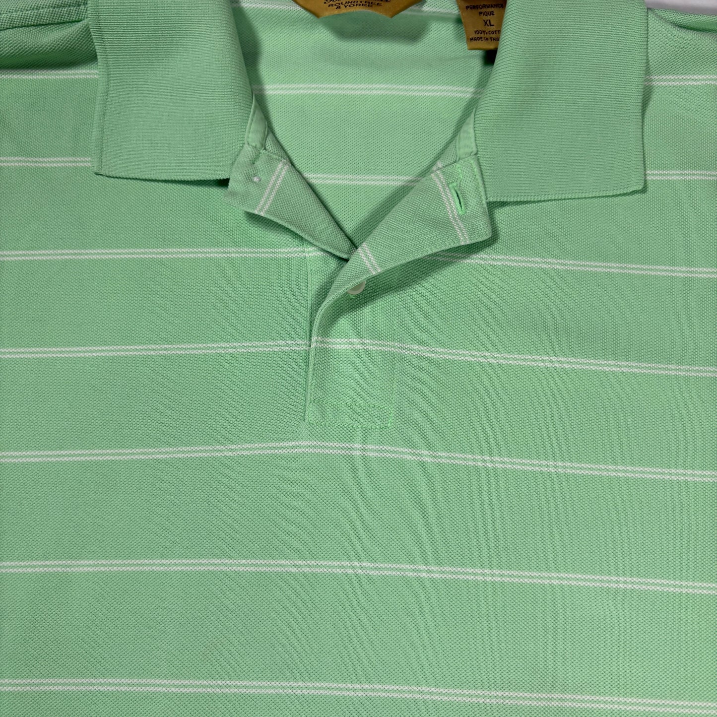 Roundtree & Yorke Gold Label Men’s XL Green Striped Polo Shirt 100% Cotton