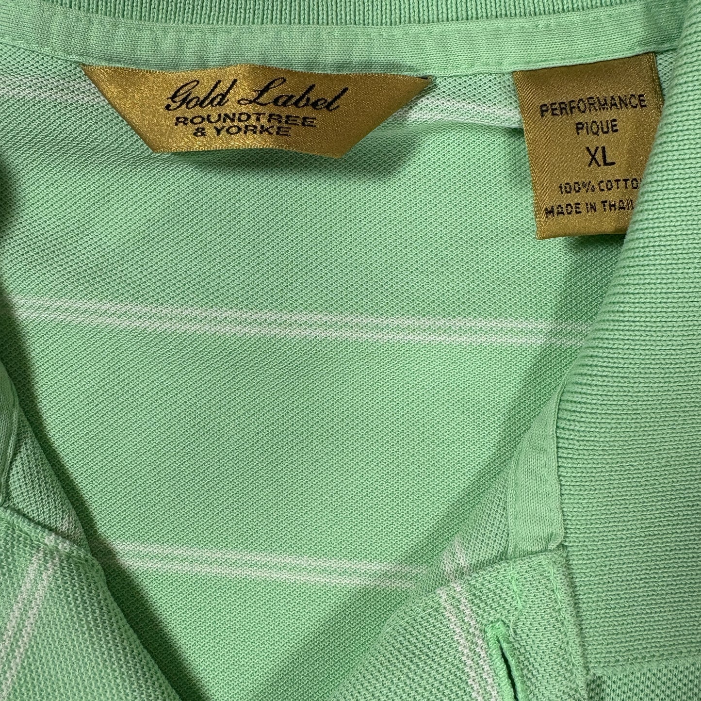 Roundtree & Yorke Gold Label Men’s XL Green Striped Polo Shirt 100% Cotton