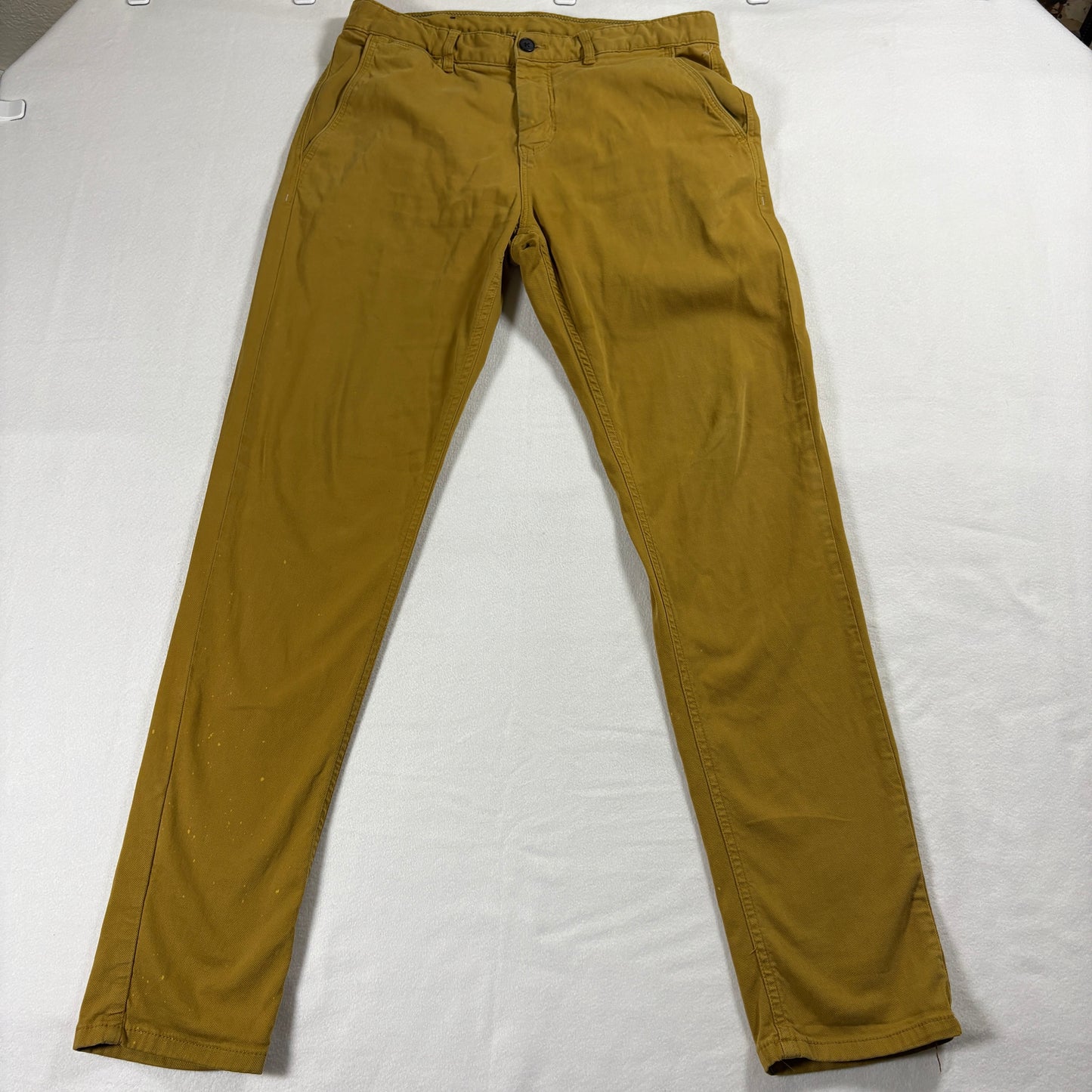 Zara Man Pants Mens 32x30 Mustard Yellow Slim Fit Chinos Casual Cotton Stretch
