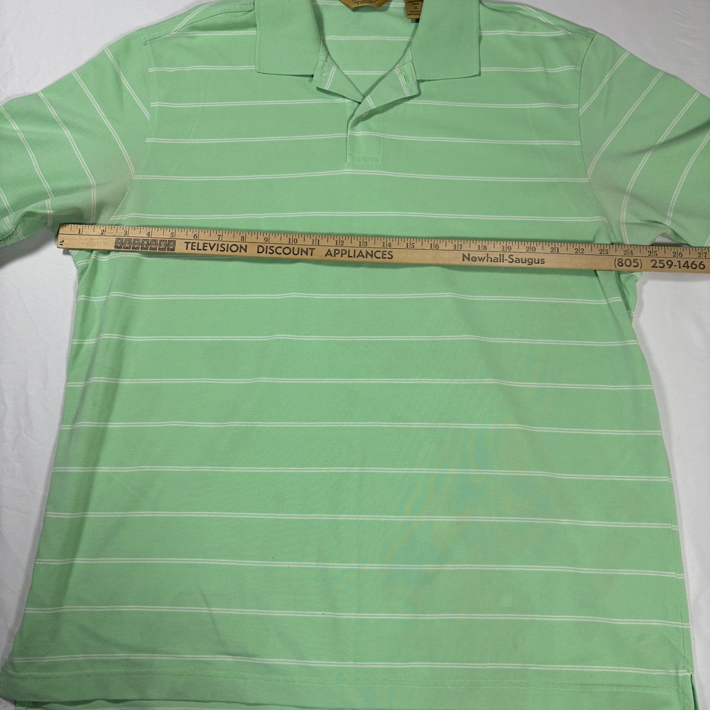 Roundtree & Yorke Gold Label Men’s XL Green Striped Polo Shirt 100% Cotton