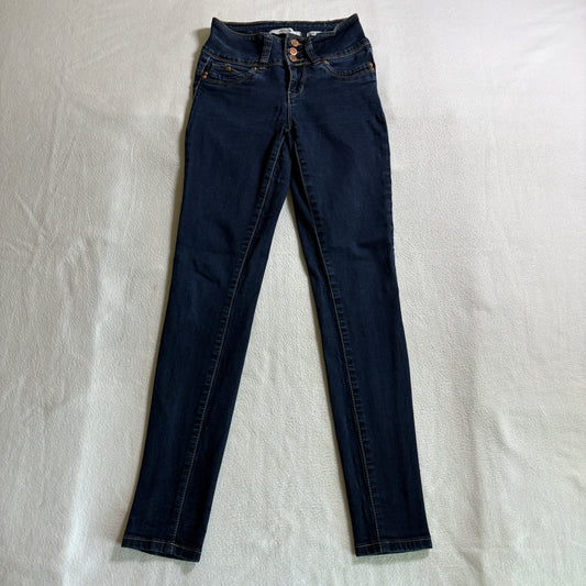 Wanna Betta Butt Mid Rise Skinny Jeans YMI 1/25 Fits Like 23X28 Blue Stretch