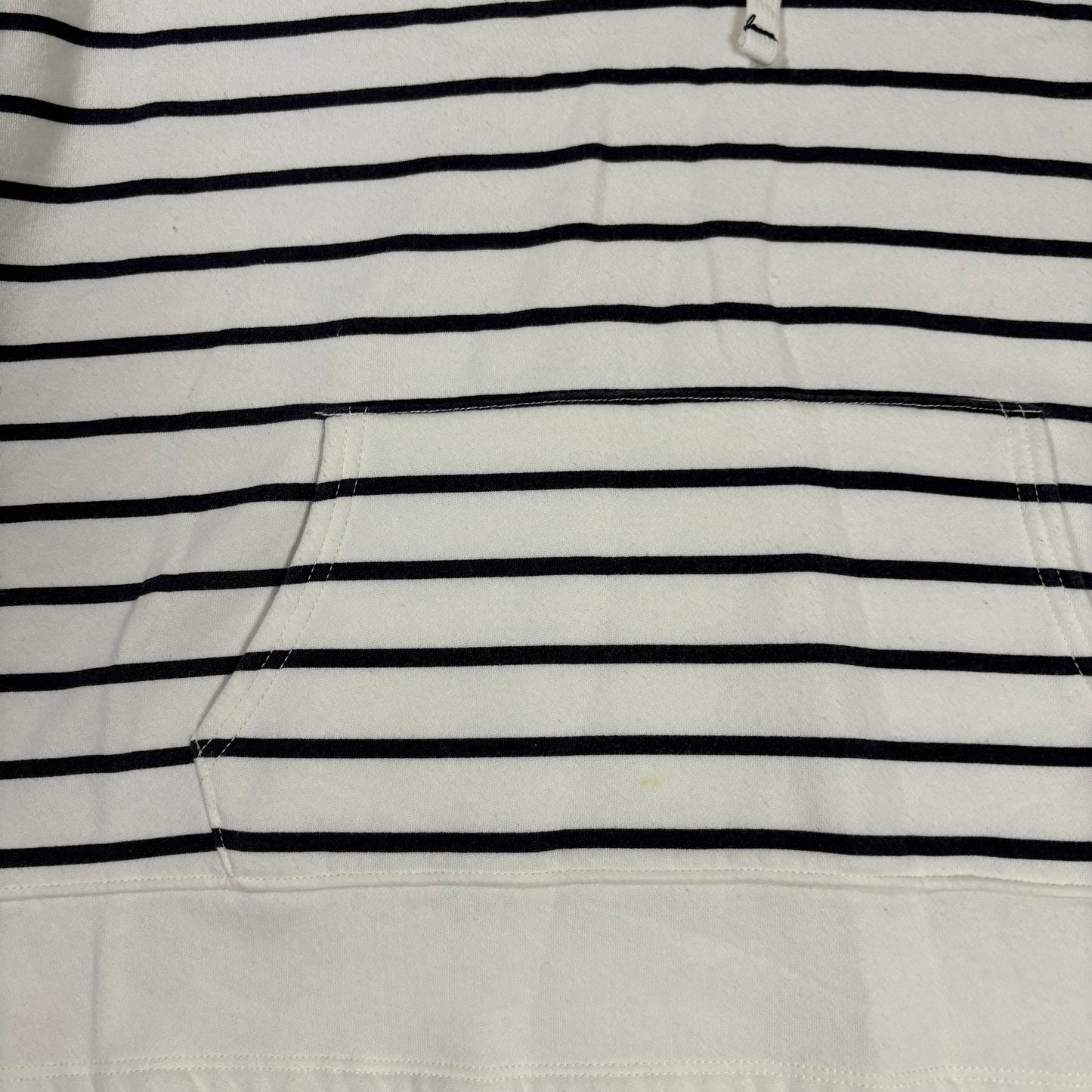 Nautica Men’s Large White Navy Striped Hoodie Pullover Sweatshirt Kangaroo Pocket