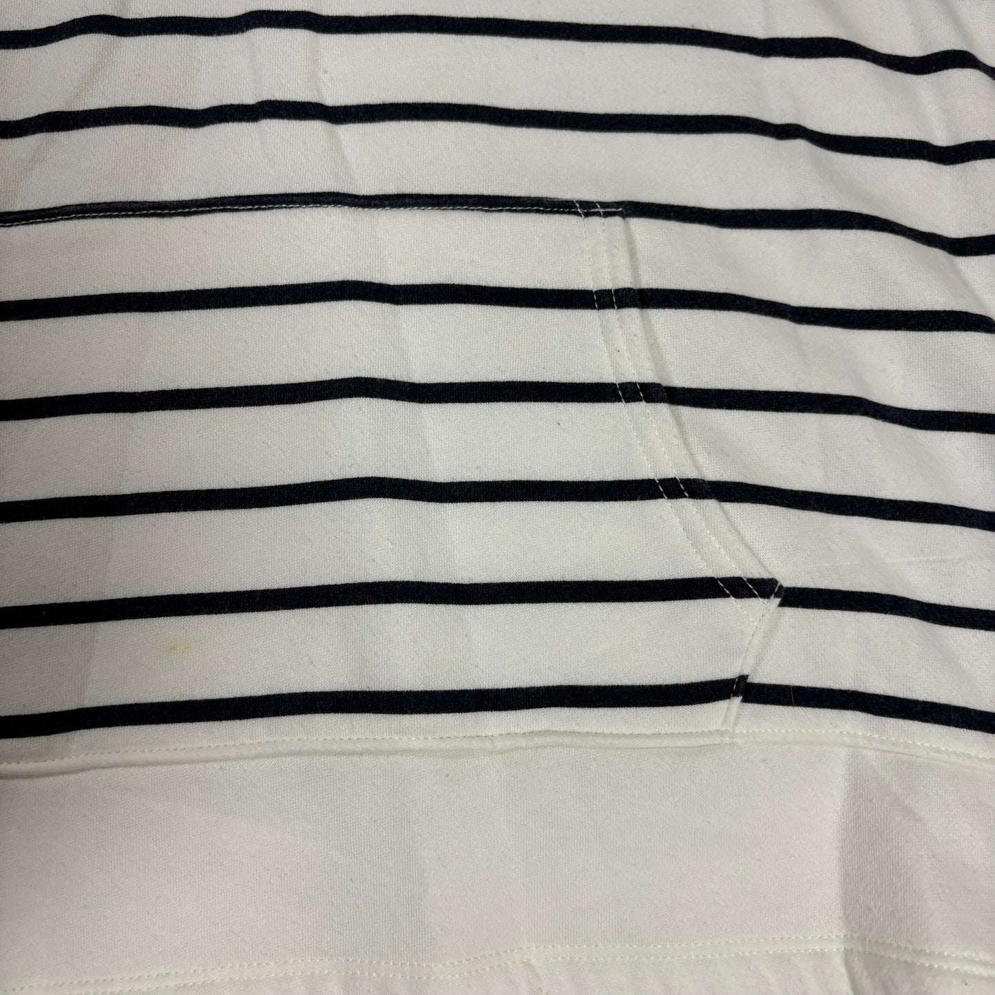 Nautica Men’s Large White Navy Striped Hoodie Pullover Sweatshirt Kangaroo Pocket