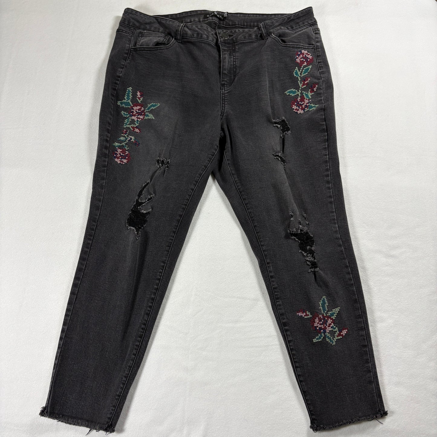 One5One Jeans Womens Size 20 Black Distressed Embroidered Skinny Y2K Streetwear X