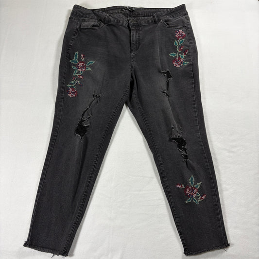 One5One Jeans Womens Size 20 Black Distressed Embroidered Skinny Y2K Streetwear X