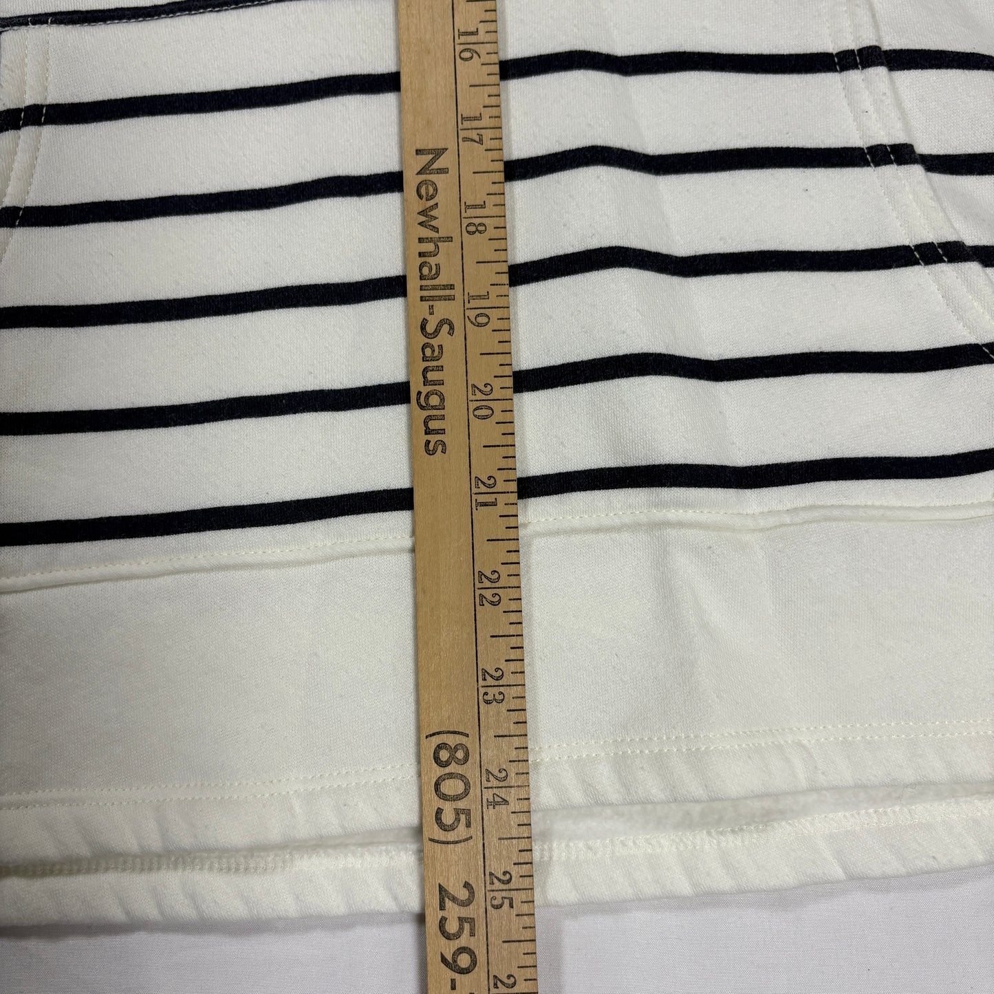 Nautica Men’s Large White Navy Striped Hoodie Pullover Sweatshirt Kangaroo Pocket