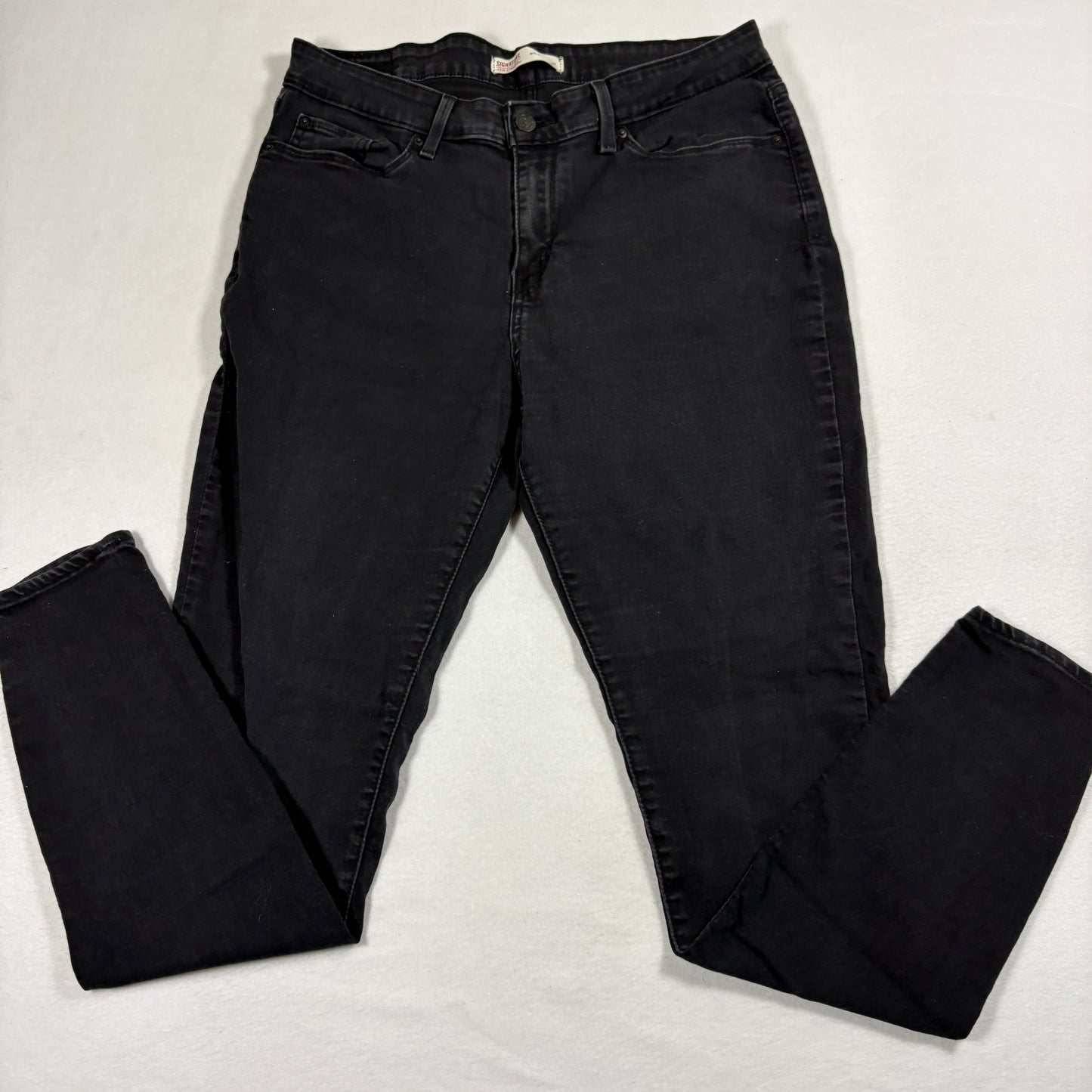 Levis Signature Womens Skinny Jeans Black Denim Size 14 Mid Rise Y2K Stretch