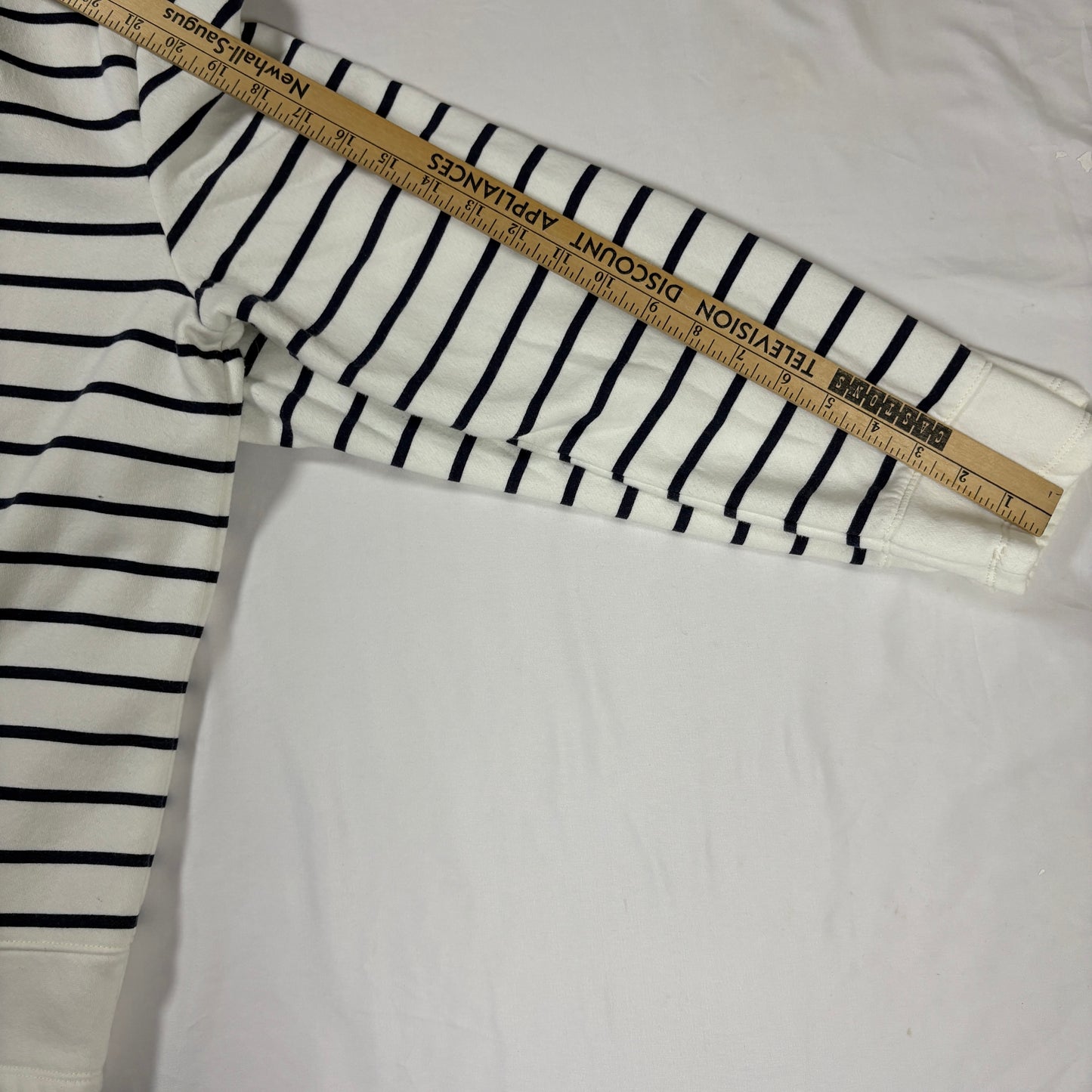 Nautica Men’s Large White Navy Striped Hoodie Pullover Sweatshirt Kangaroo Pocket