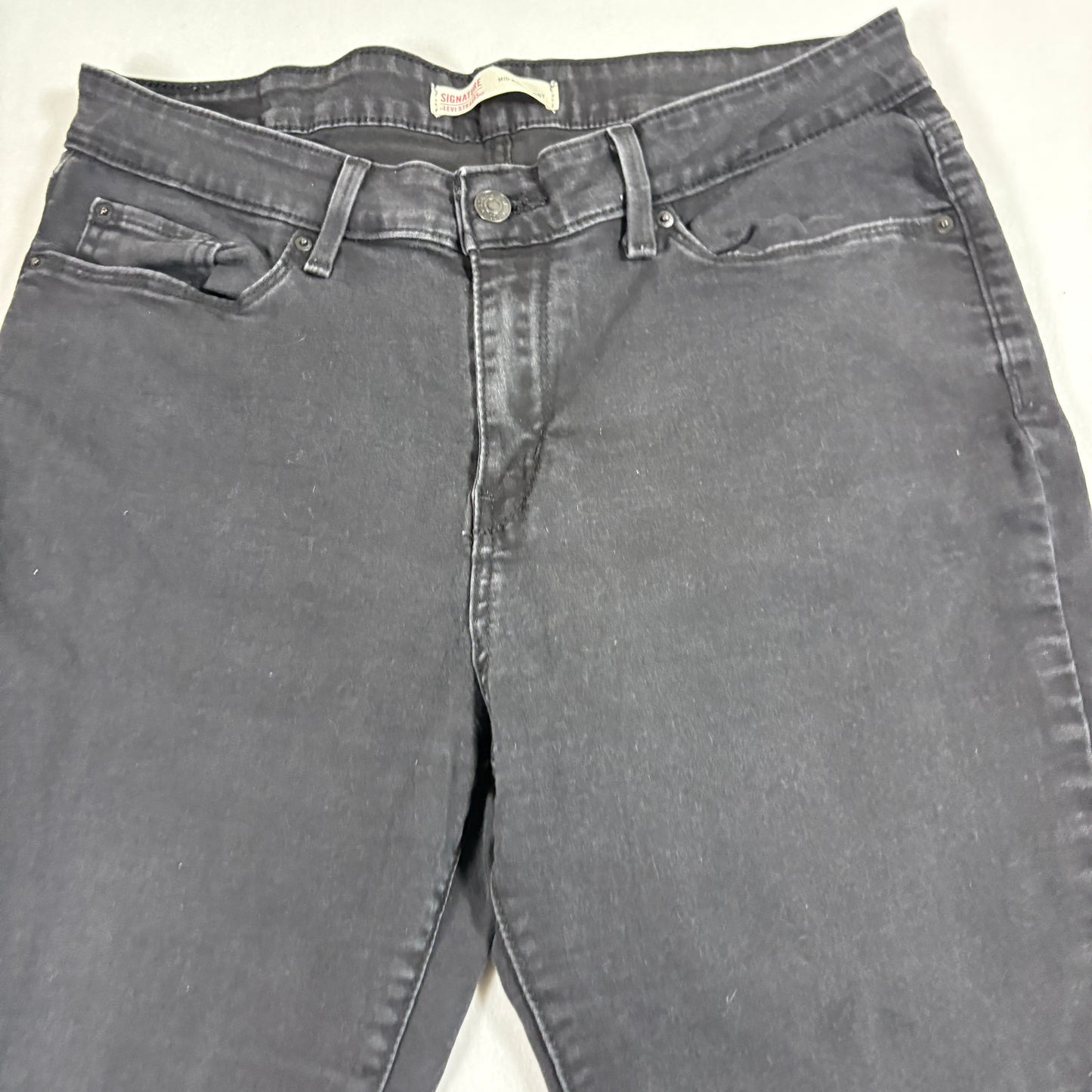 Levis Signature Womens Skinny Jeans Black Denim Size 14 Mid Rise Y2K Stretch