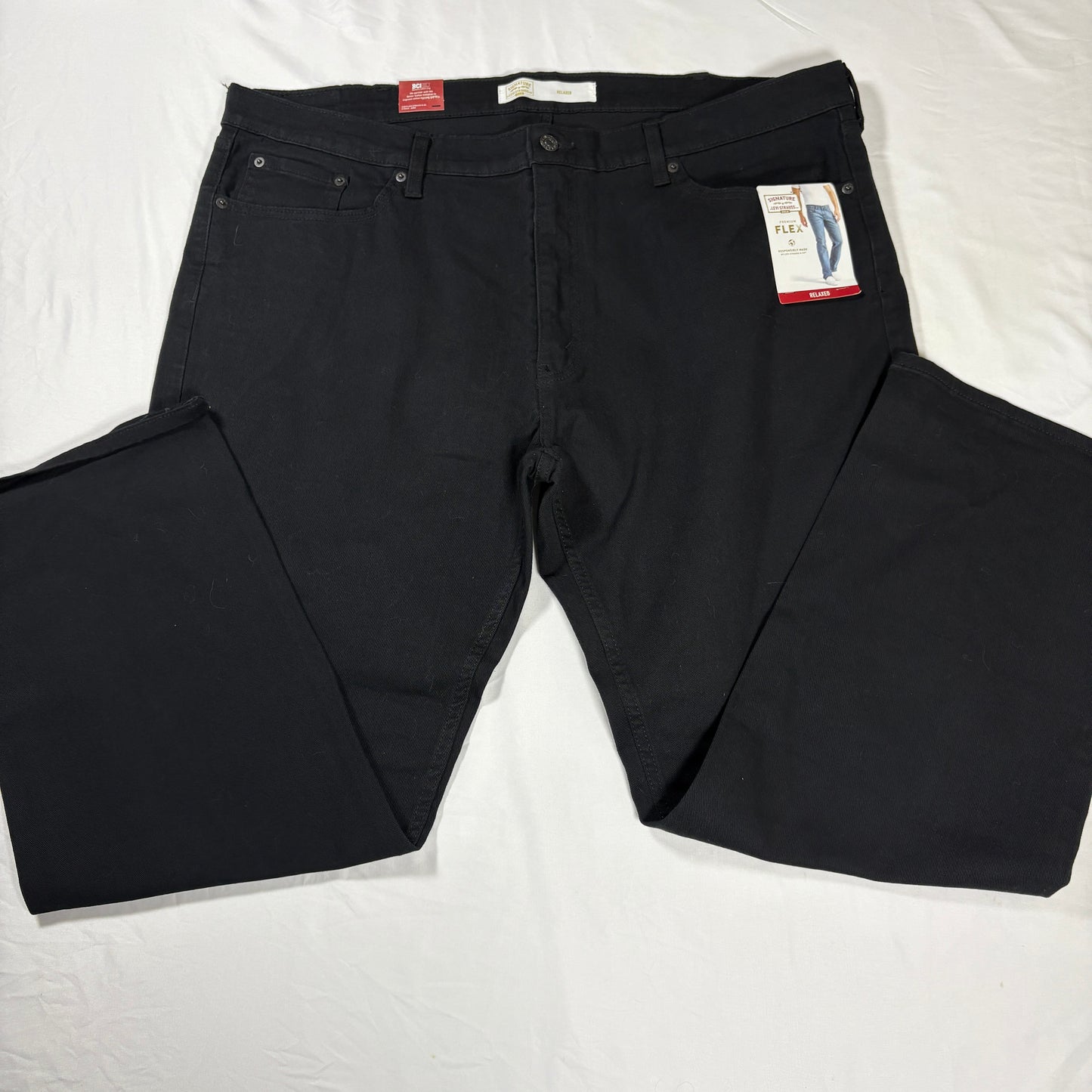 NWT Levi Strauss Signature Flex Men’s 42x30 Relaxed Fit Black Denim Jeans Baggy