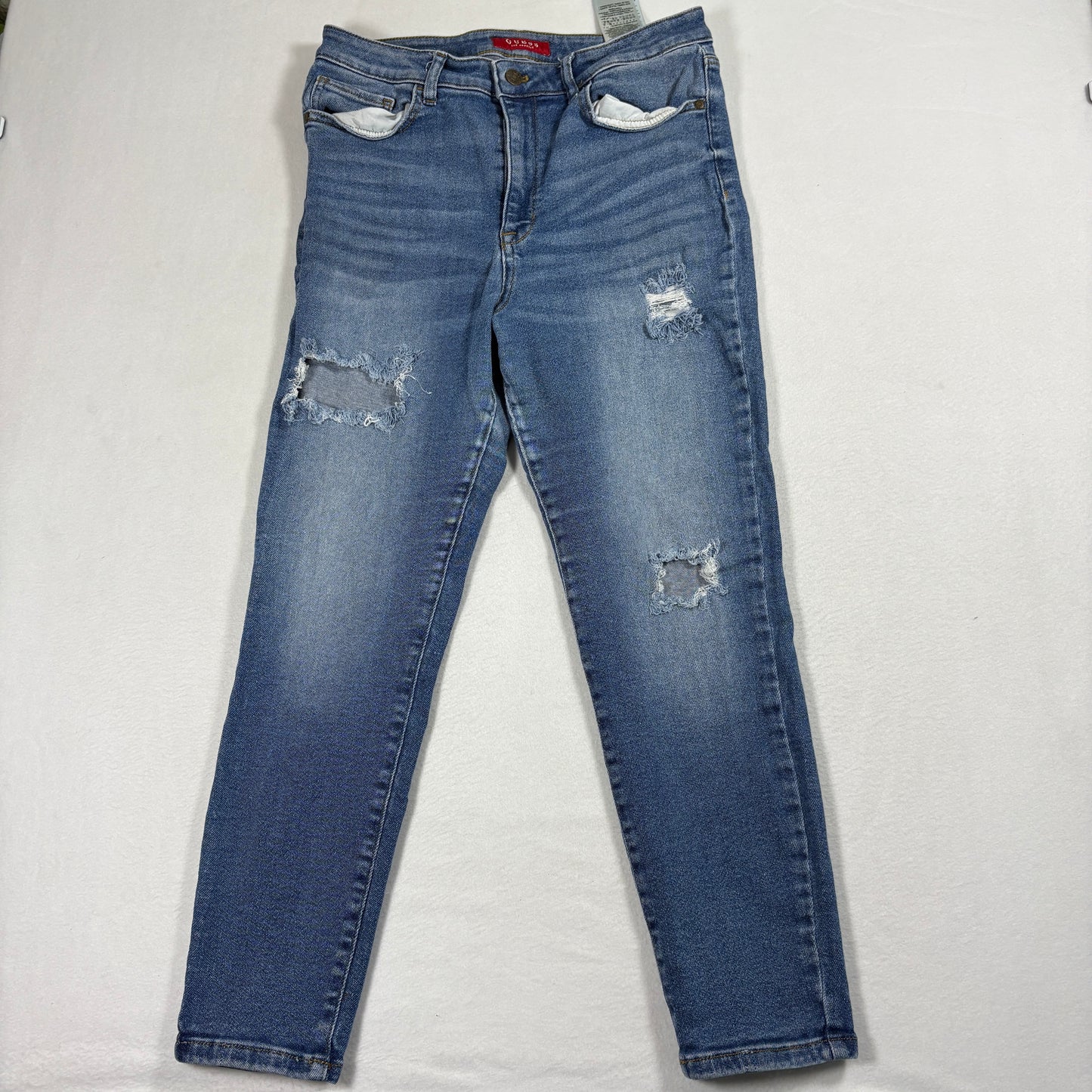 Guess Womens Distressed Skinny Jeans Blue Size 32 Ripped Denim Y2K Grunge
