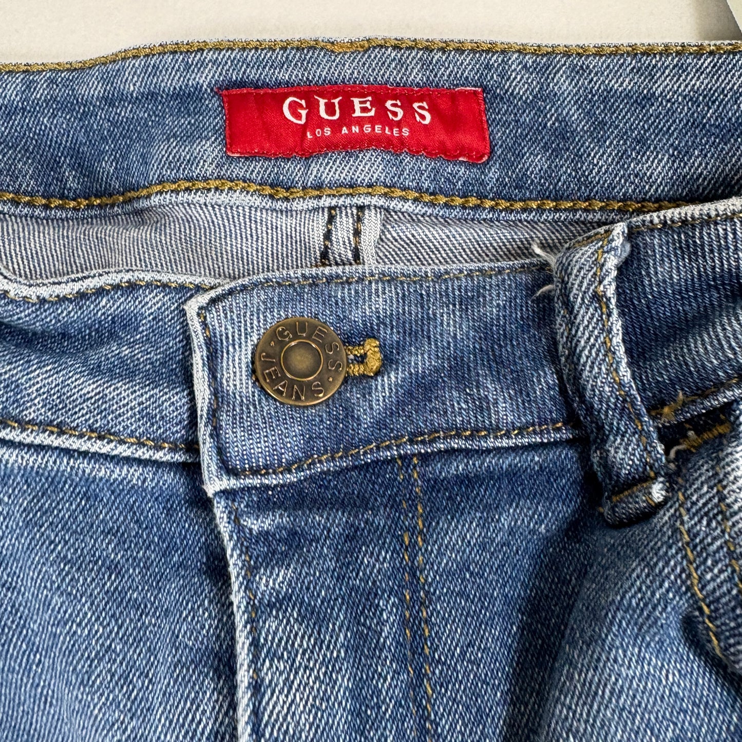 Guess Womens Distressed Skinny Jeans Blue Size 32 Ripped Denim Y2K Grunge