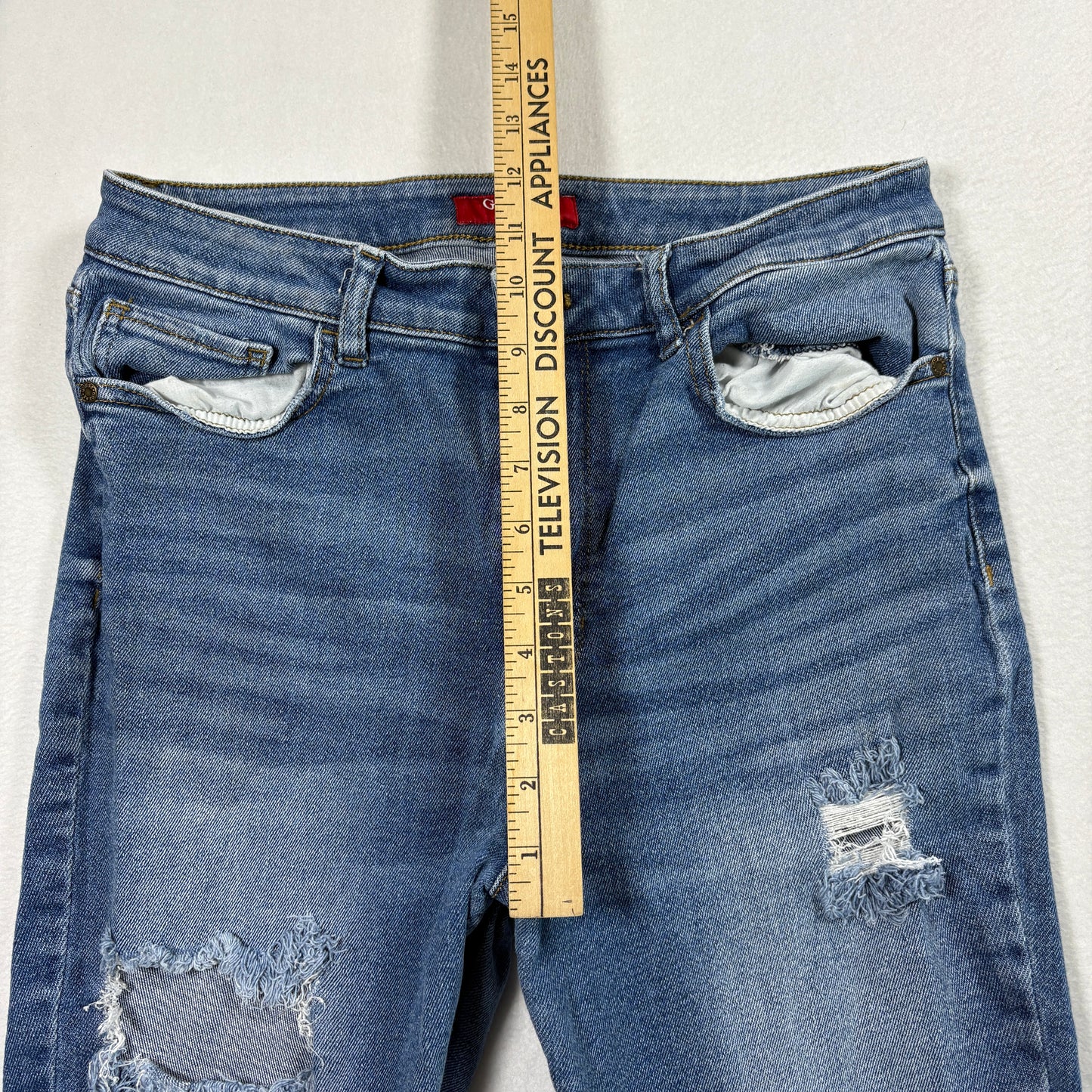 Guess Womens Distressed Skinny Jeans Blue Size 32 Ripped Denim Y2K Grunge