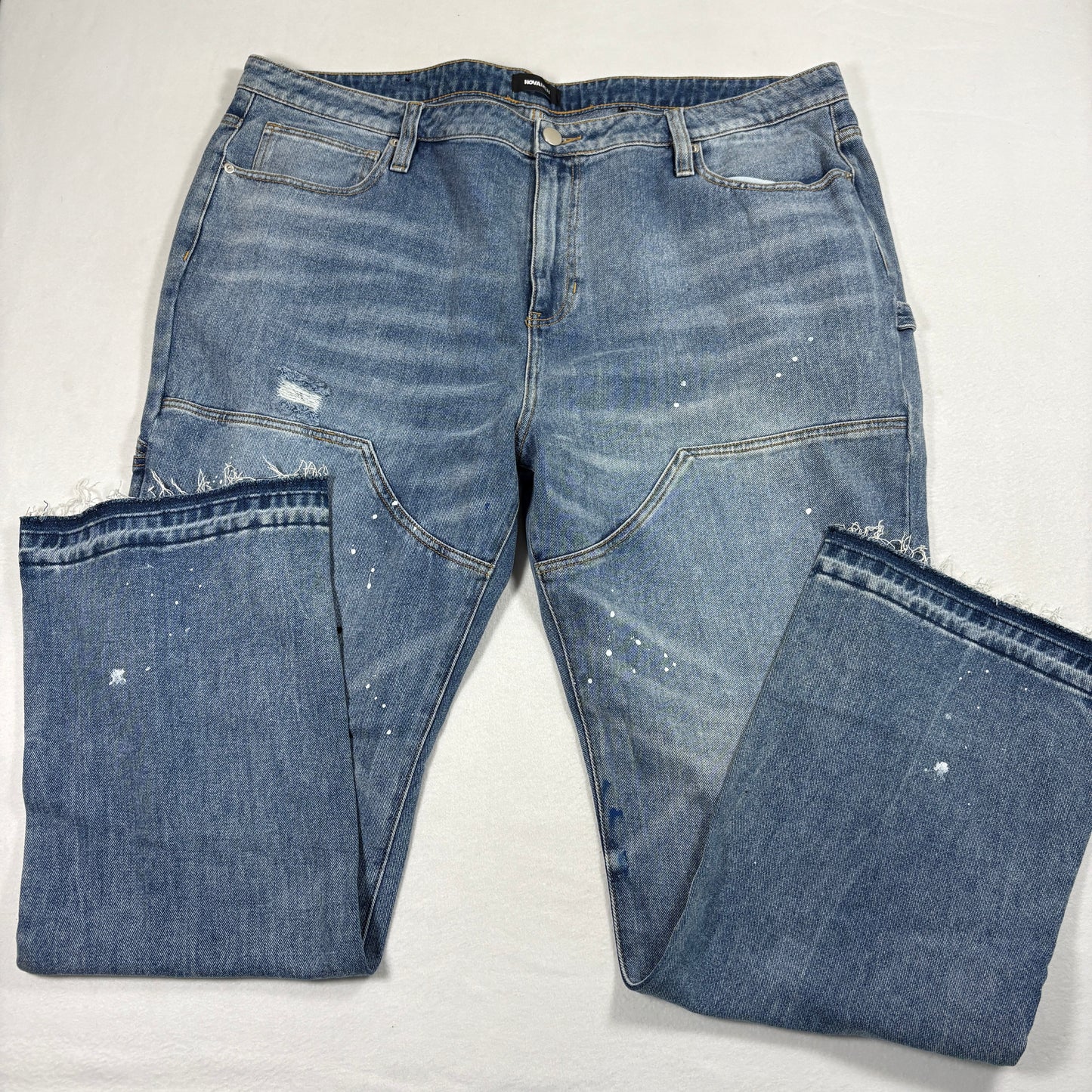 Nova Men Mens Jeans Size 42 Blue Paint Splatter Distressed Y2K Grunge Baggy