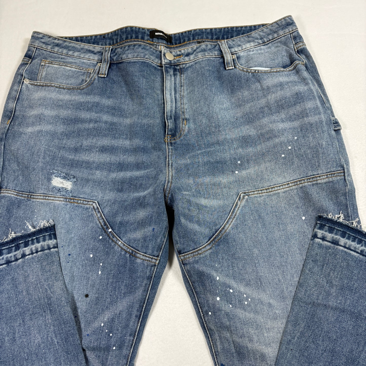 Nova Men Mens Jeans Size 42 Blue Paint Splatter Distressed Y2K Grunge Baggy