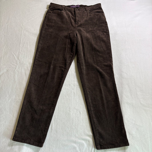 Gloria Vanderbilt Brown Corduroy Straight Pants Women 12 Fits Like 32x30 Stretch