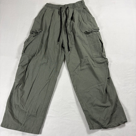 Cargo Pants Mens Olive Green Elastic Waist Streetwear Skate Utility Wear Y2K 90s