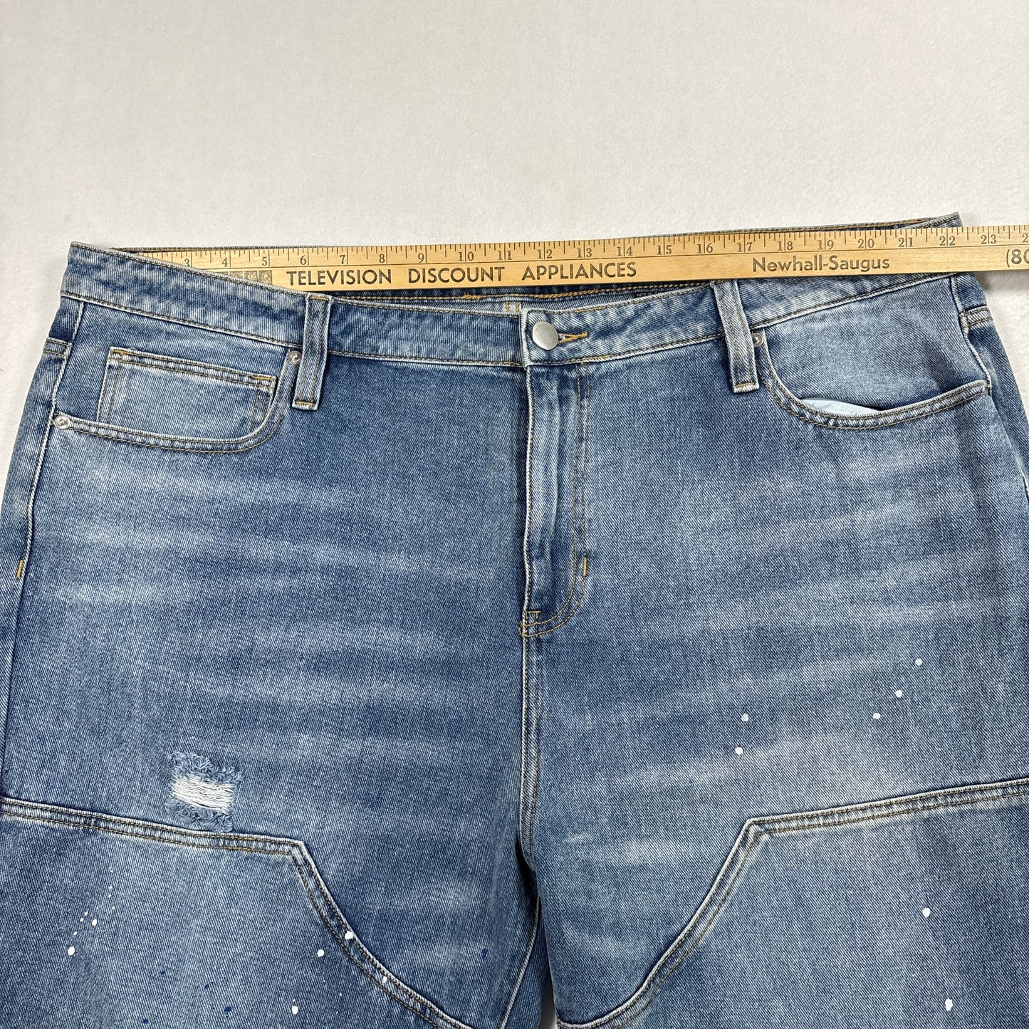 Nova Men Mens Jeans Size 42 Blue Paint Splatter Distressed Y2K Grunge Baggy
