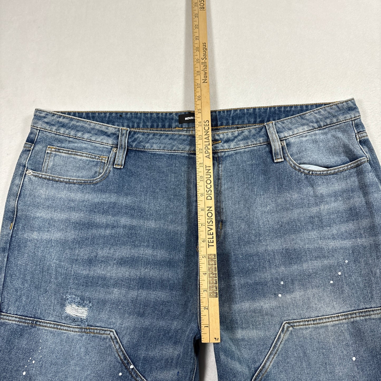 Nova Men Mens Jeans Size 42 Blue Paint Splatter Distressed Y2K Grunge Baggy