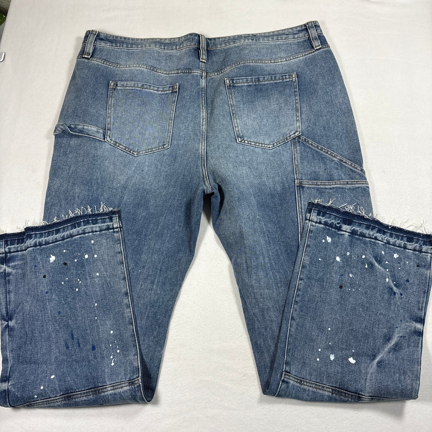 Nova Men Mens Jeans Size 42 Blue Paint Splatter Distressed Y2K Grunge Baggy