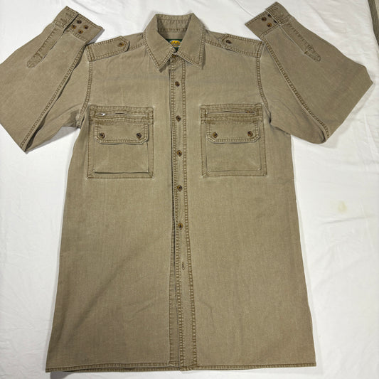Cabela's Outdoor Gear Shirt M Tall Khaki Button Up Utility Pockets 100% Cotton