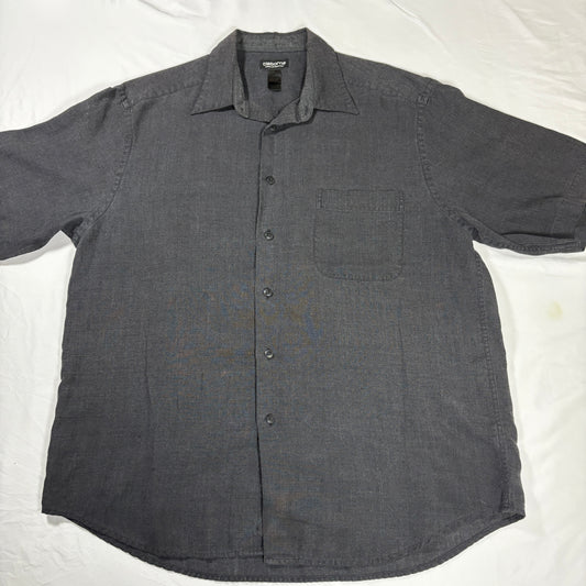 Claiborne Shirt XL Gray Linen Blend Short Sleeve Button Front Italy Fabric