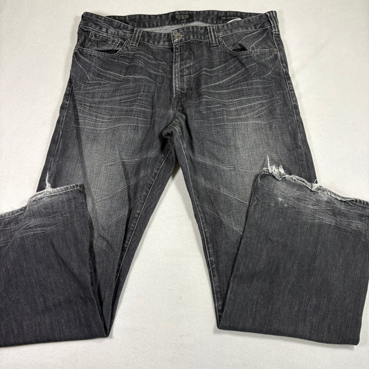 Guess Jeanoot Cut Distressed Grunges Mens 40x32 Black Denim Cliff Relaxed B