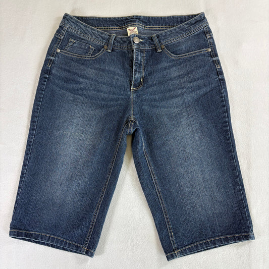 Faded Glory Denim Bermuda Shorts Women’s 14 Dark Wash Stretch Mid Rise