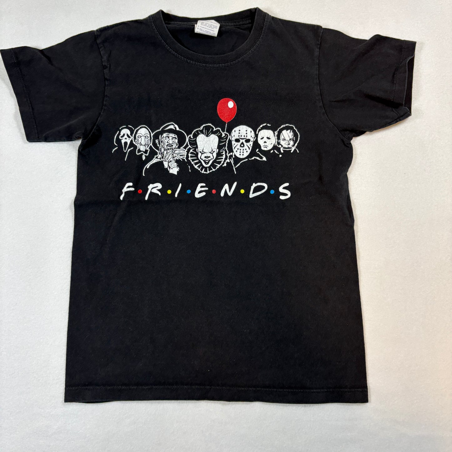 Kids XL Horror Movie Friends Shirt Graphic Tee Black Villains Scary Halloween