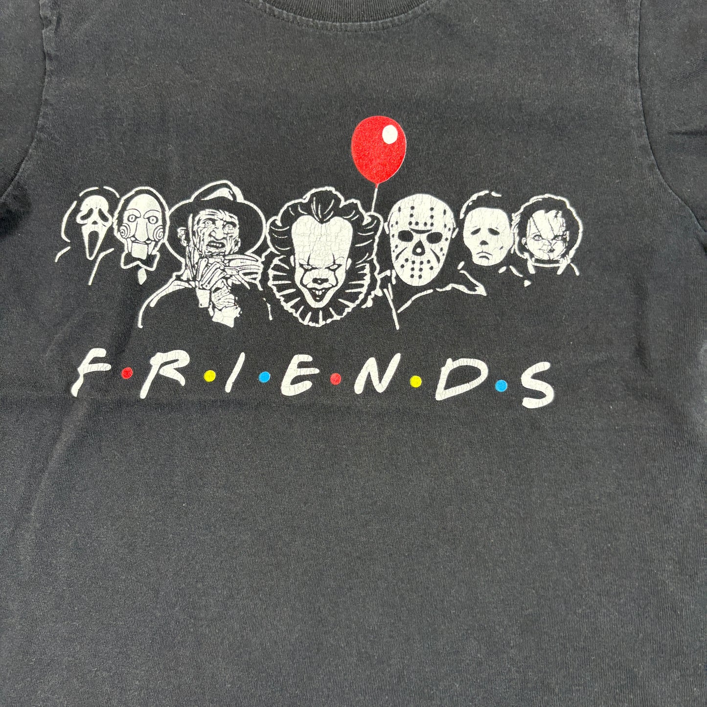 Kids XL Horror Movie Friends Shirt Graphic Tee Black Villains Scary Halloween