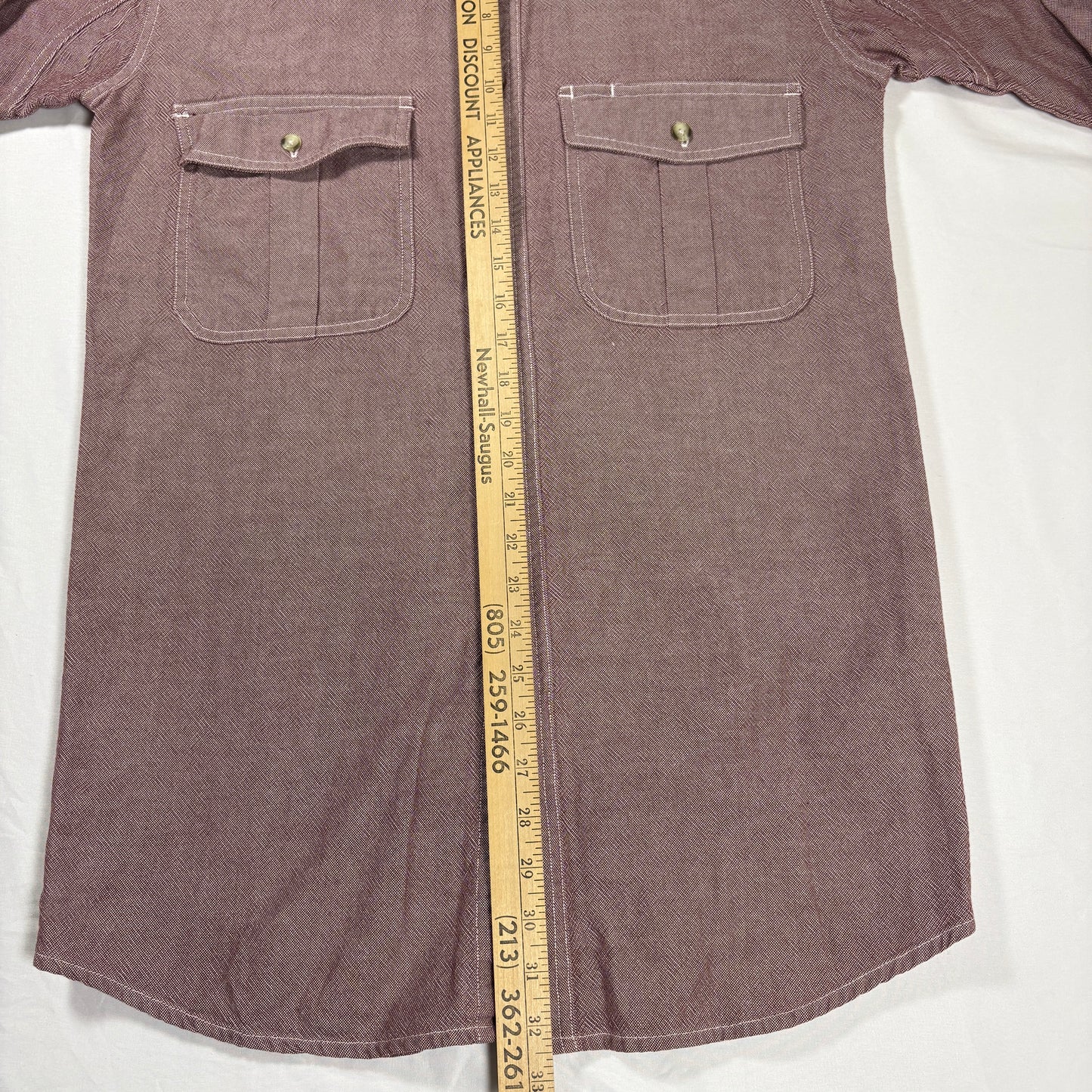 Cabela's Shirt M Tall Red Chambray Button Up Long Sleeve Dual Pocket 100% Cotton
