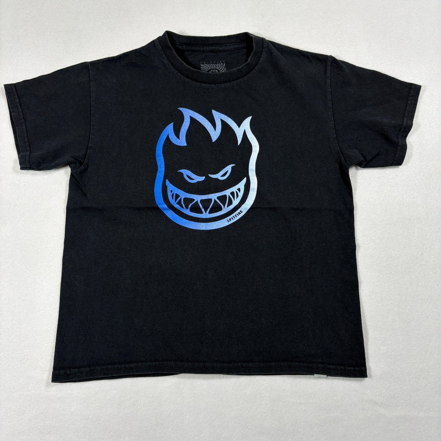 Spitfire Kids Youth M T Shirt Black Blue Bighead Flame Logo Skate Graphic Tee