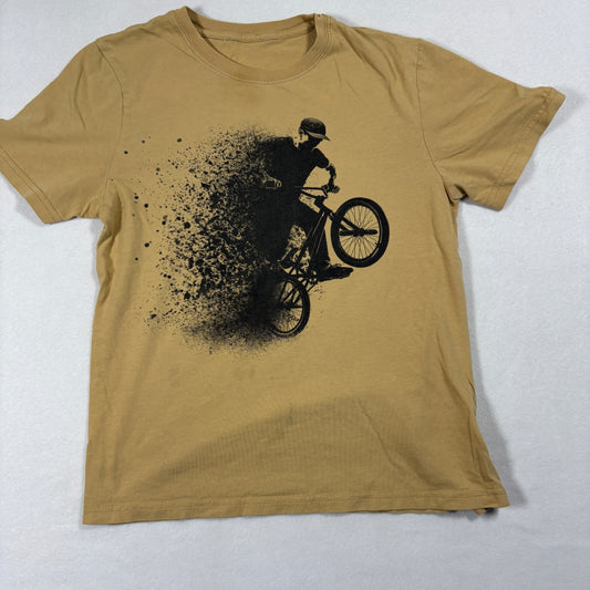 Kids Youth M T Shirt Tan BMX Bike Graphic Tee Extreme Sports Rider Streetwear