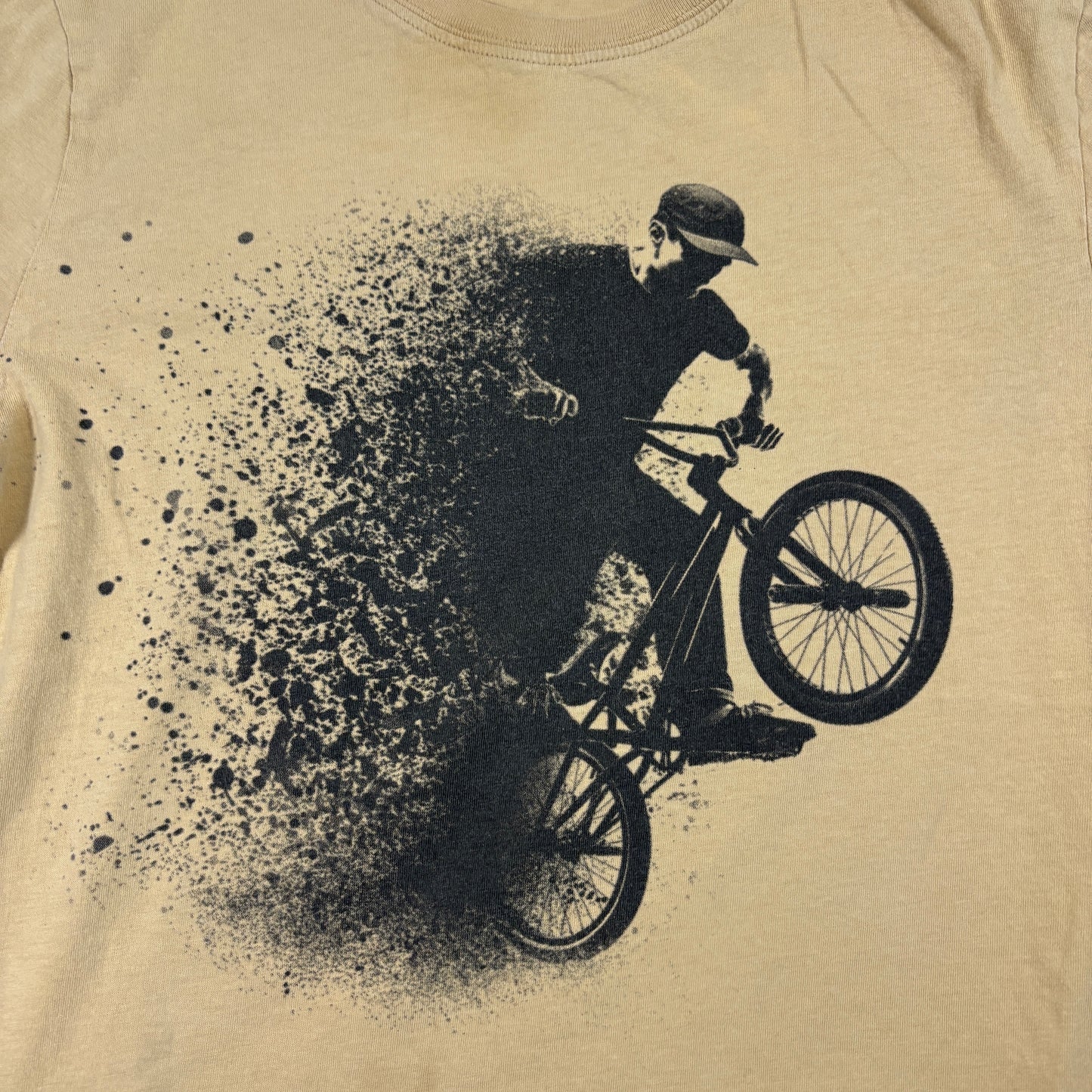 Kids Youth M T Shirt Tan BMX Bike Graphic Tee Extreme Sports Rider Streetwear