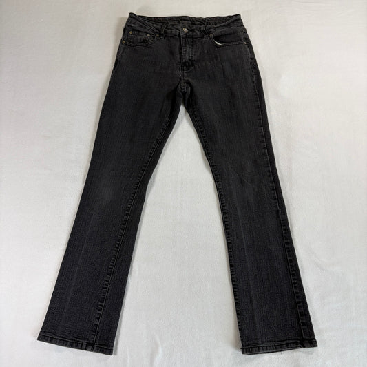 T&Y Fashion Flare Jeans Juniors 7/8 Black Wash Mid Rise Stretch Denim 28x29