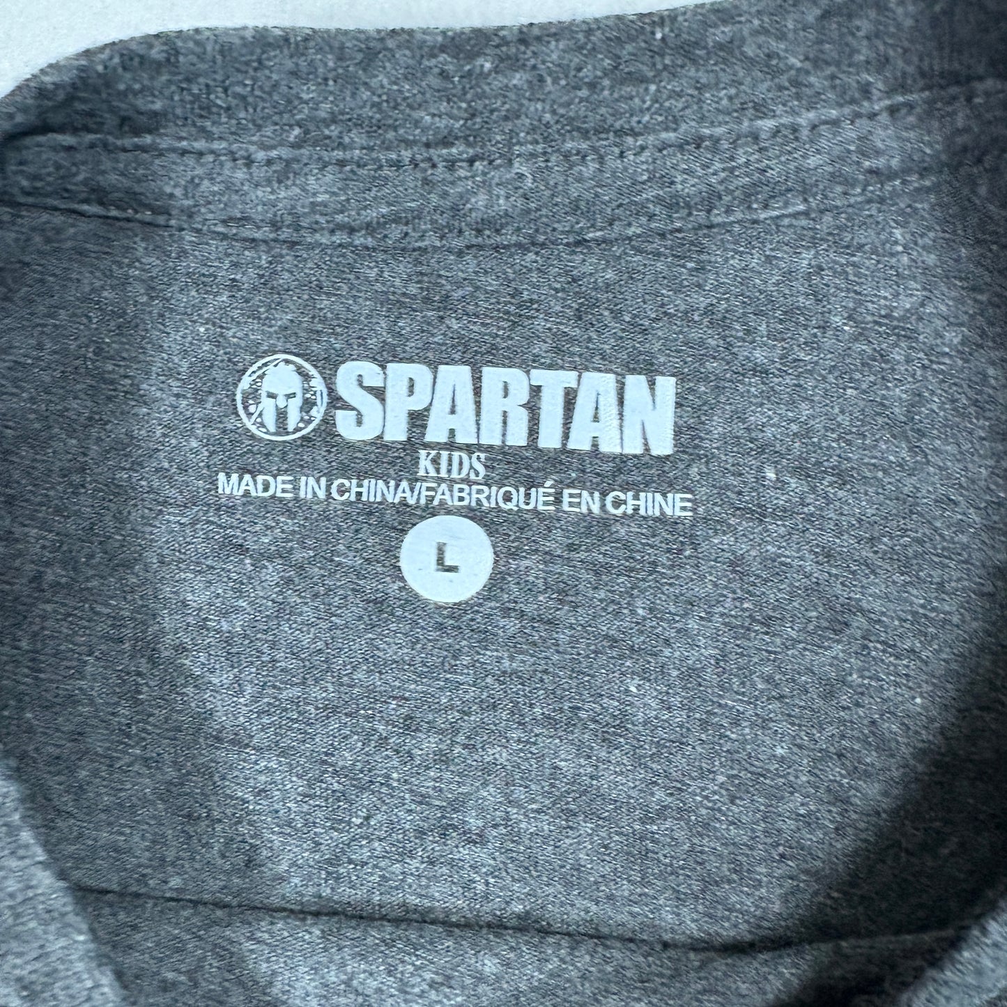 Spartan Kids Youth L Finisher T Shirt Gray Obstacle Race Trifecta Qualifier Tee